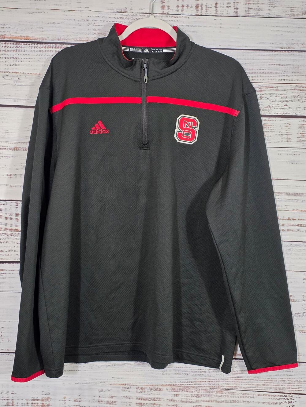 NC State Wolfpack sweater Men size XL black 1/4 zip Adidas pullover NCAA